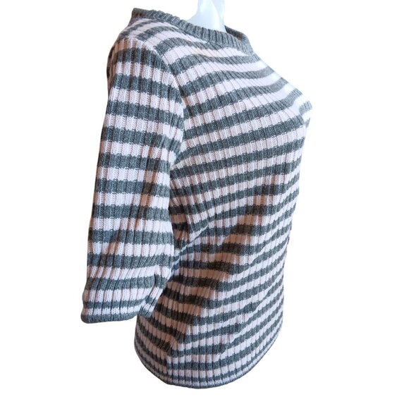 Vintage Women's Medium T-shirt 1960's Mod Striped Knit Short Sleeve Sweater - Picture 4 of 7